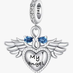 Silver Angel Wing Heart Charm